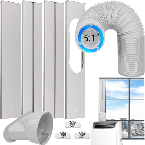 Nihoney Portable Air Conditioner Window Vent Kit with Exhaust Hose 5.1 Inch Diameter, Adjustable 59 Inch Length Exhaust Hose for AC Seal Plate with Universal for Sliding Window
