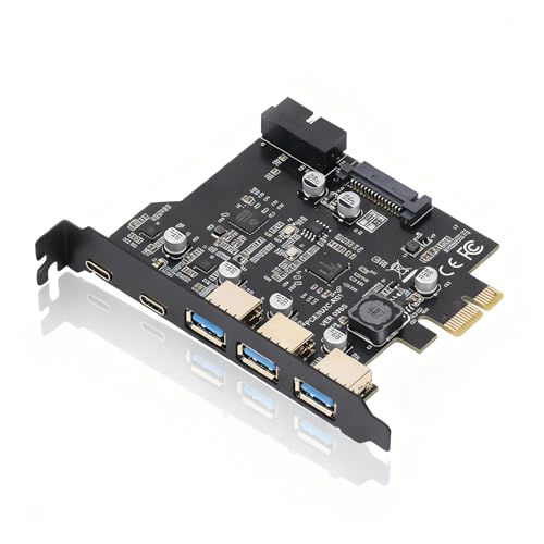 Gugxiom PCIe to USB 3.2 Gen 1 Card with 20 Gbps Bandwidth 3 USB Type A and 2 Type C Ports PCIe Expansion USB Card for Desktop PC