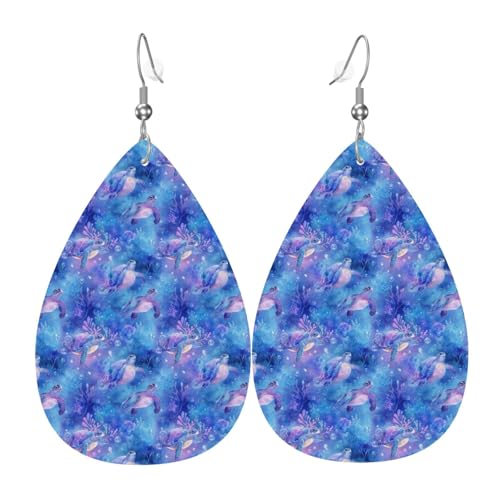 Pendientes de piel con diseño de tortuga marina de ensueño para mujer, aretes de cuero de lágrima de moda para mujer, aretes de lágrima coloridos