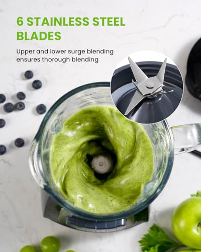 GDOR Blender, 52 Oz Glass Jar, Multi-Function Kitchen Blender & Grinder Combo, 9 Functions with Shakes, Puree, Crush Ice, and Chop, Max 700W, Self Cleaning image 6