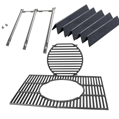 Grill Ersatzteile für Weber Spirit 300 Series mit vorderen Brennerknöpfen 38 9cm Flavorizer Bars & Edelstahl Brenner Rohr & Gusseisen Grillrost Zubehör für Weber Spirit II E/S 310 320 Gasgrill