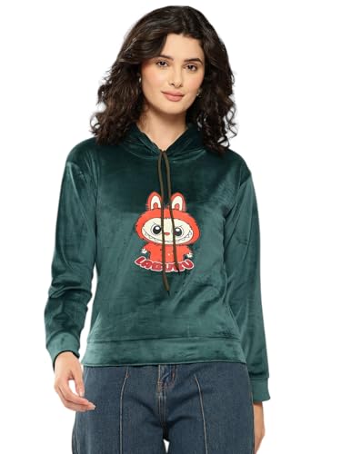 Image of Aarika Womens Winter Wear Green Colour Printed Velvet Hoodie