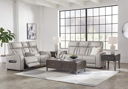 Signature Design by Ashley Power Reclining Loveseat with Console, Gray - image 9