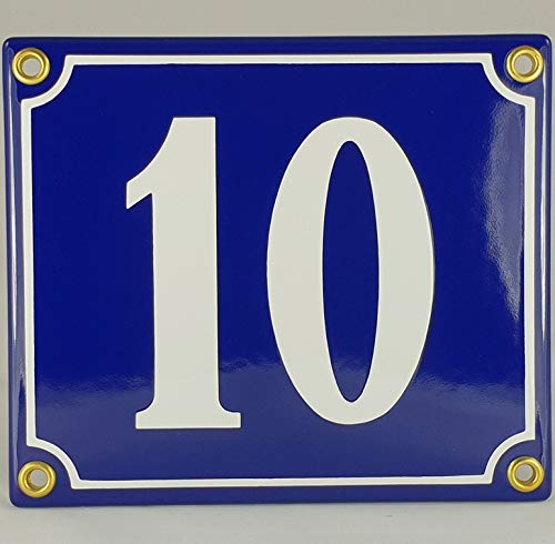 Preisvergleich Produktbild Hausnummer Emaille Schild Nr. 10 Blau-Weiß"Handarbeit"