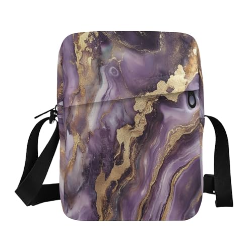 messenger bag for women cross body bag for woman Shoulder Handbag For Travel Adjustable Strap for Outdoor Daily Outdoor Daily- Purple and Gold Marble Texture