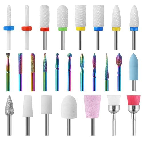Set di 26 Pezzi di Fresas Torno para Uñas, Brocas para Uñas, Fresas para Torno Manicura e Brocas Torno Uñas con 8 Brochette in Ceramica (26 Piezas)