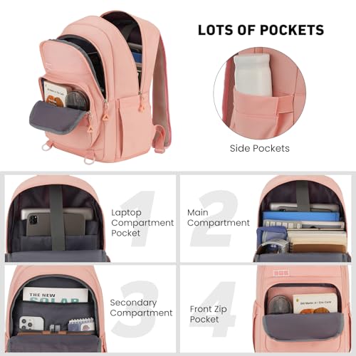 Image of YAMTION Backpack for Teen Girls,School Backpack with Laptop Compartment,Casual Bookbag for Teen Girl Middle High School College Work Travel(Pink )