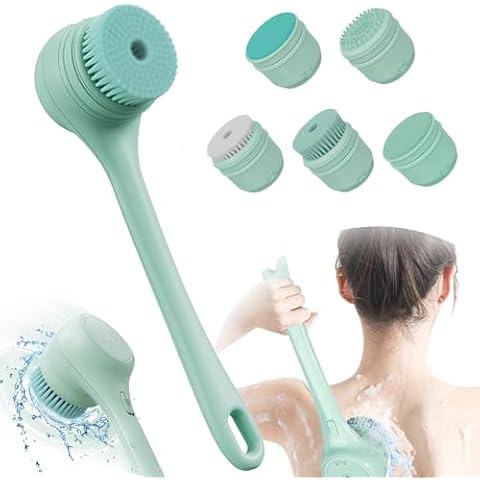 Electric Body Brush Back Scrubber for Shower, Ipx7 Waterproof Back Scrubber for Shower, Auto Spinning Exfoliating Massage Bath Brush RechargeableRotating Body Brushes with 5 Brush Heads Cover