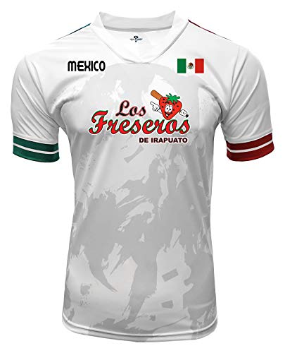 Jersey Mexico Freseros de Irapuato 100% Polyester White/Grey_Made in Mexico (Small)