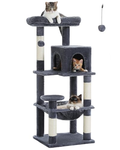 Image of MUTTROS Cat Tree for Indoor Cats, 45.7 inch Multi-Level Cat Tower with Large Metal Frame Hammock, Cat Condo with 4 Scratching Posts and Top Perch for Small Medium Cat, Dark Grey