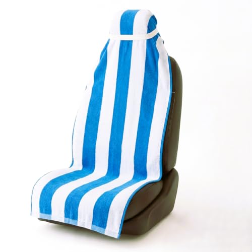 Image of VVIP BAGDA 100% Cotton Car Towel Seat Cover, Front & Rear, Pack of 1, 3 Line Pattern (Blue Line)