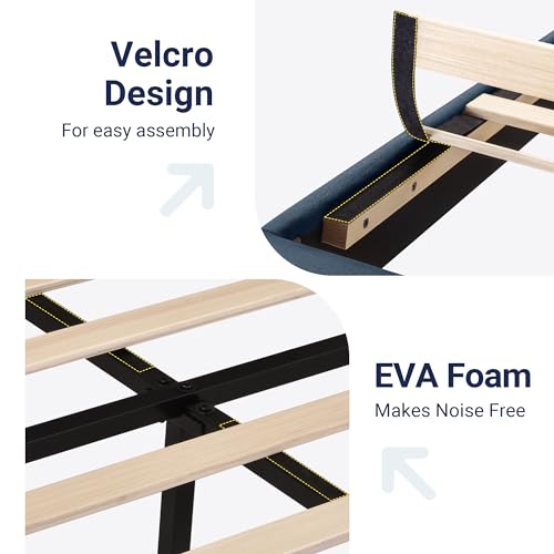 Allewie King Size Platform Bed Frame with Fabric Upholstered Headboard and Wooden Slats Support, Fully Upholstered Mattress Foundation/No Box Spring Needed/Easy Assembly, Navy Blue