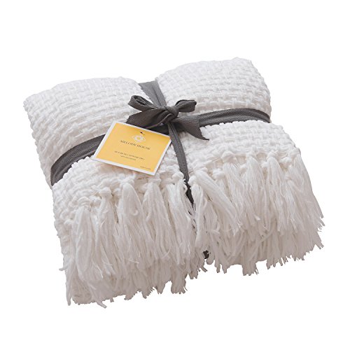 Melody House Super Soft Woven Plaid Pattern Throw, Decorative Throw Blanket with Tassels