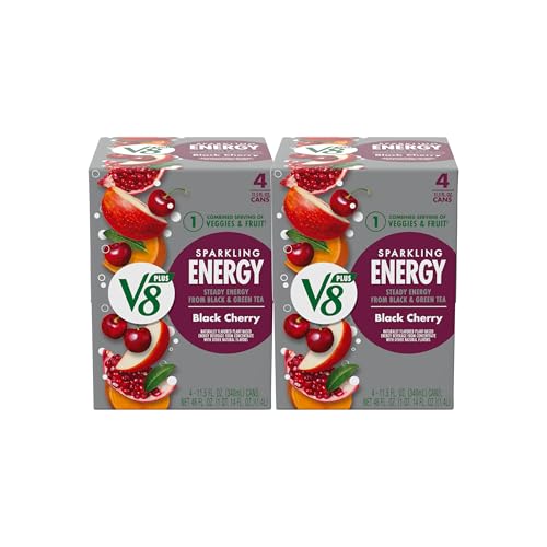Image of V8 +Energy Sparkling Black Cherry Juice Energy Drink, 11.5 fl oz Can (Pack of 8)