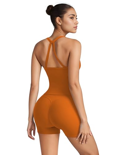 Image of SUUKSESS Women 2 Piece Workout Sets High Waisted Tummy Control Biker Shorts Halter Padded Tank Tops
