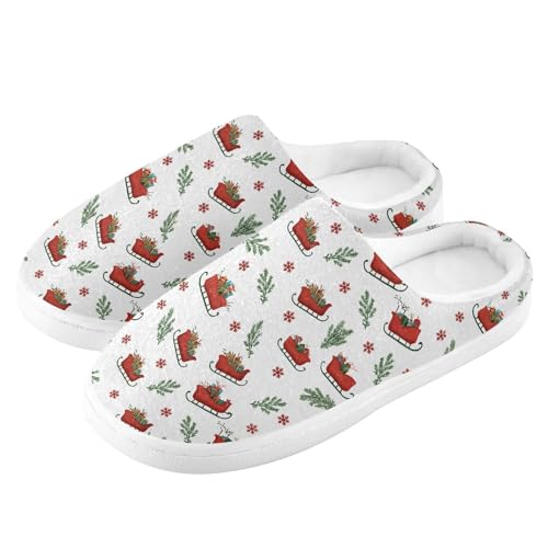 Fuzzy Memory Foam Slippers for Women/Men Christmas Sleigh and Christmas Tree Leaves Fluffy Winter House Shoes Indoor and Outdoor4