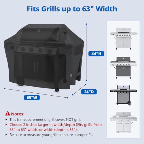Image of SunPatio Barbecue Grill Cover 65 Inch, Outdoor Heavy Duty Waterproof Charcoal Gas Grill Cover, Fade Resistant, All Weather Protection Compatible for Weber Charbroil Nexgrill and More, Black