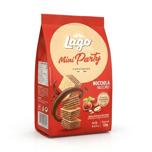 Lago 1968, Mini Party Nocciola 125g, Mini Wafer con Vellutata Crema Nocciola 74% con 5 Strati Friabili di Wafer