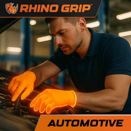 RHINO GRIP Nitrile Gloves - Disposable Gloves, Diamond Grip Orange Gloves - Powder-free & Latex Free Nitrile Gloves, Extra Thick & Ultra Tough Gloves (1, Extra Large) - Image 3