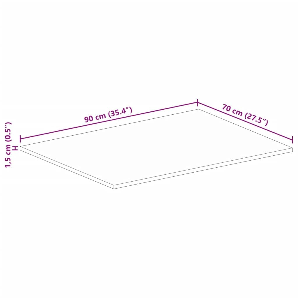 Tablero de madera maciza de 90 x 70 x 1,5 cm, rectangular, con diseño rústico, resistente y duradero, para cocina, comedor, balcón, camping