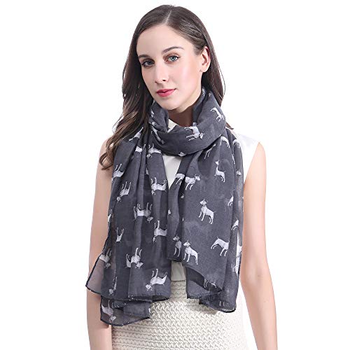 Lina & Lily Bull Terrier Dog Print Women's Scarf Shawl Wrap Lightweight2