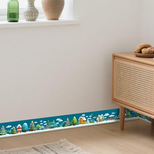 Image of Nuxovilar Winter Village Peel Stick Wall Border PVC 3.94x16.4' | Wall Trim, Molding Decal, Peel Stick Border, Adhesive Frame, for Bedroom, Kitchen, Living Room (Winter Village)