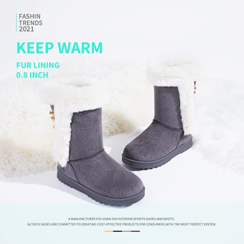 Altocis Women’s Fur Lined Winter Snow Boots Short Mid Calf Fashion Boot Art Resin Button Faux Suede Boots For Women(Grey Us11) #TOP4
