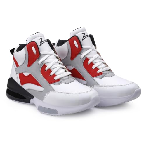 Image of Zixer High Top Sneakers for Men | Stylish Casual Basketball Inspired Shoes for Men | Lace-Up Ankle Length Fashion Sneakers | Lightweight Comfortable Walking Shoes for Men