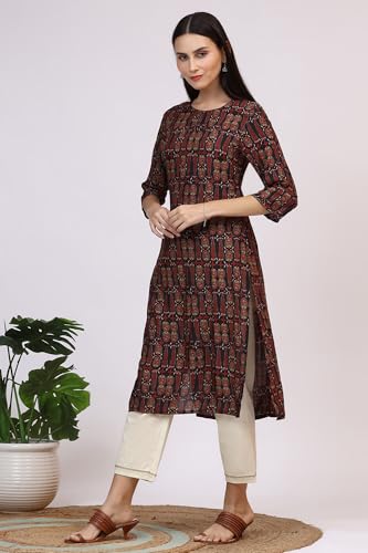 Image of W for Woman Pink Bold Geometric Printed Pure Cotton Straight Kurta