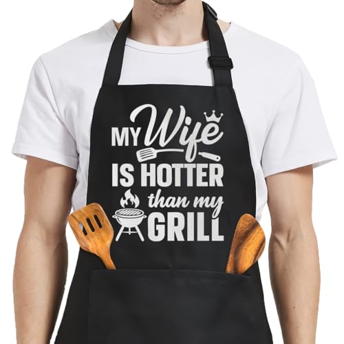 SANDJEST Mens Aprons with Pockets Funny Apron for BBQ Grilling Kitchen Cooking Valentines Birthday Christmas