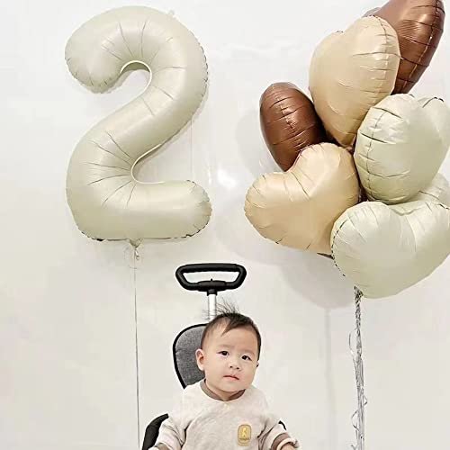 Duxuant 2Nd Party Decorations Cream White Number 2 Foil Balloon, Caramel Chocolate Brown Love Heart Balloons Decoration For Kids 2Th Birthday Anniversary Wedding Decorations #TOP3