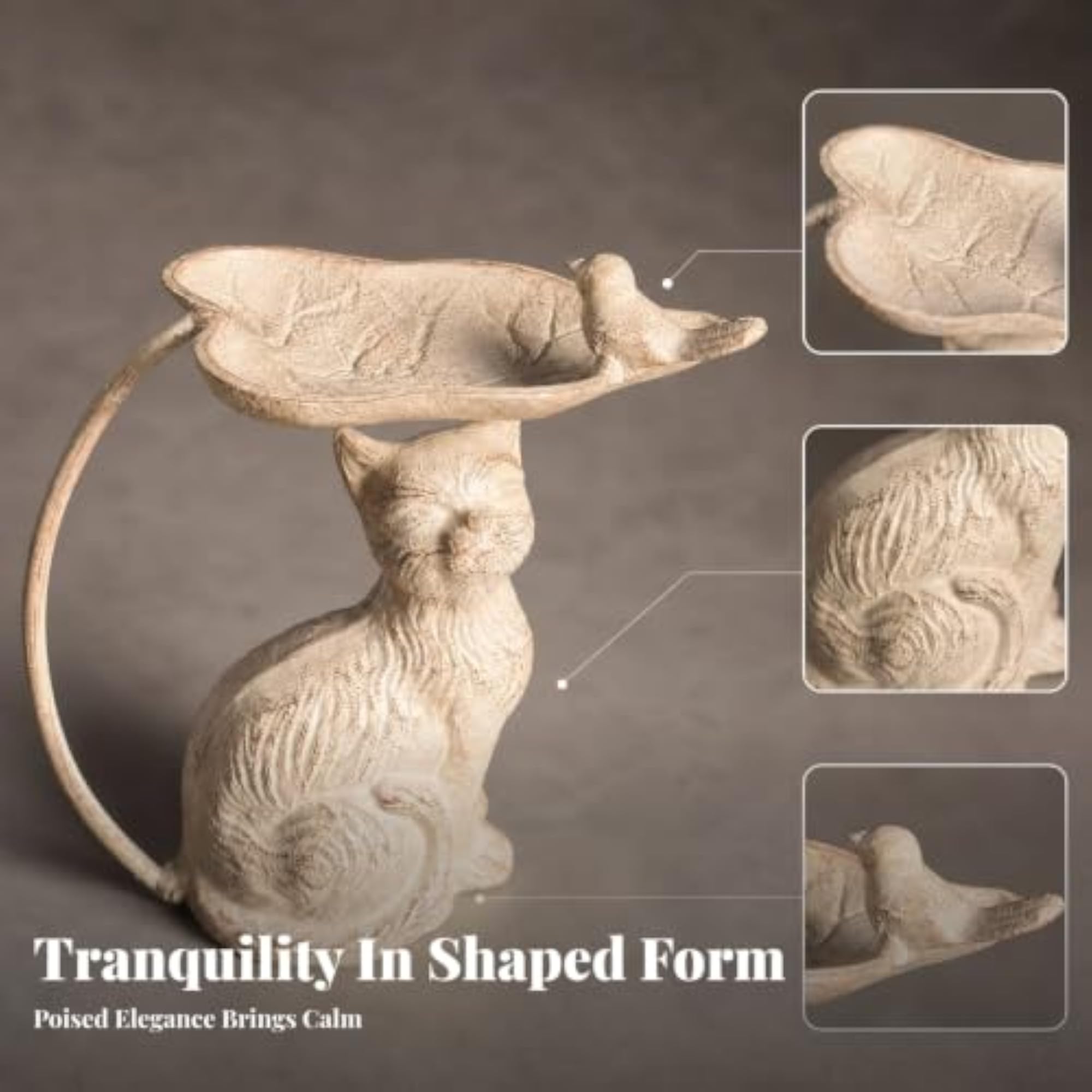 Textured Cast Iron Cat Tray, Charming Leaf Design