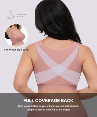 Image of SHAPELLX Post Surgery Bras Front Closure Compression Bra Surgical Wirefree Mastectomy Bra with Adjustable Straps