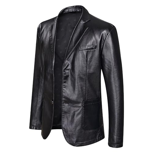 Manteau en cuir similicuir pour homme costume sport revers coupe droite
