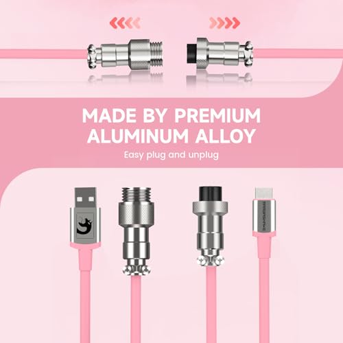 MAMBASNAKE C01 Opgerolde Toetsenbord Kabel, Pro Custom USB-C Aviator Cable voor Mechanisch Toetsenbord, Type-C to USB-A, TPU Coiled Cable met Metalen Luchtvaart Connector voor Gaming Keyboard-Roze - Afbeelding 3