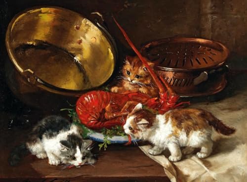 Pintura por números para adultos de tres gatitos y langosta Kit DIY sobre lienzo DTAUPREB