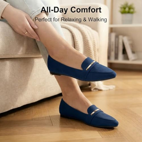 Image of MUSSHOE Loafers for Women Pointed Toe: Dressy Gold Bit Flats, Suede BusinessCasual Slip On Shoes for Office Work,Interview & Teacher