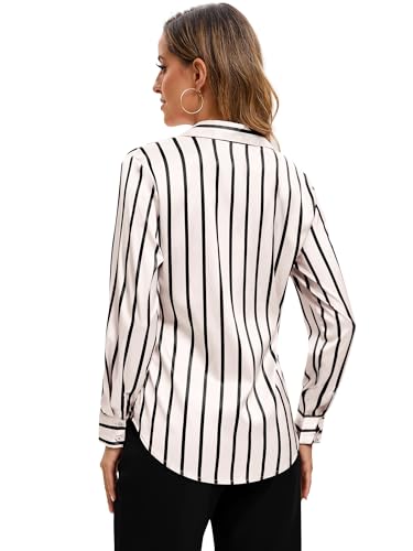 Image of Premium Soft Breathable Stretch Satin Silk Button Down Shirts for Women Long Sleeve Leopard Blouses Work Dress Tops