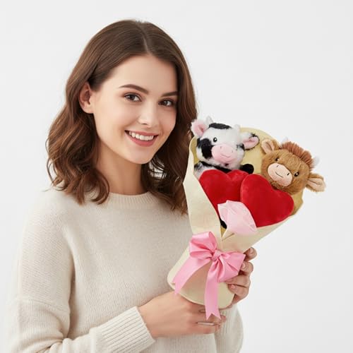Peluche Highland Cow Saint-Valentin, le doudou doux avec cœurs pour célébrer l'amour