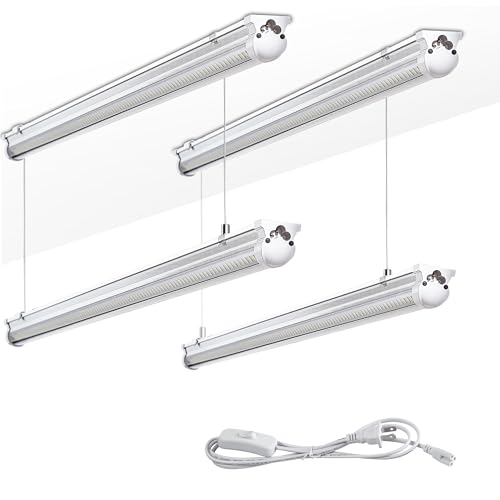 4Pack 4FT LED Shop Light Garage Lights,50W 6000K 7500LM White Light,Hanging/Surface Mount,Plug and Play,Linkable T8 LED Shop Lights,Commercial Bay Lighting for Warehouse Workshop Basement