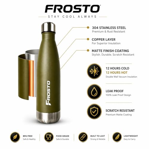 Image of Thermosteel Insulated Water Bottle 500ml | Stainless Steel Vacuum Flask | Hot 12Hr Cold 12Hr | Leak Proof | Thermos for Travel Gym Office Hiking /Olive Green