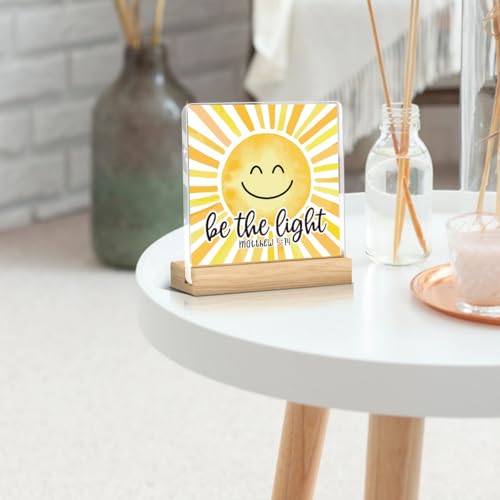 Image of Sunshine gifts Inspirational Sun Sunshine Acrylic Sign Desk Decor, Pop Smiles Rustic Farmhouse Wooden Block Sign Decorations for Home Office Girls Dorm Room Nursery Playroom Wall Tabletop Shelf Decor