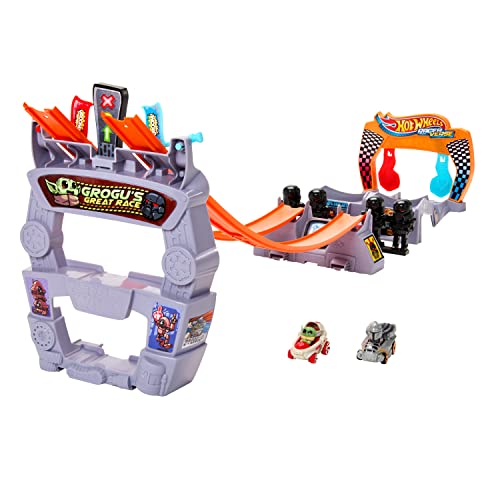 Hot Wheels Coffret Grande Course Grogu Star Wars Racerverse avec Voitures De Course en Métal, avec...