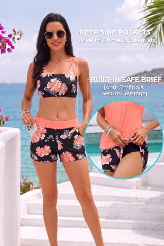 Image of Holipick 3 Piece Tankini Swimsuits for Women Tummy Control Bathing Suits Swim Tank Top with Bra Boy Shorts Teen Swimwear 2026