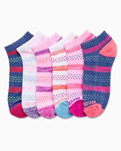 Reebok Girls' Cushioned Comfort Athletic Performance No-Show Ankle Low Cut Socks (6 Pack), Size Large, Pink Stripes #TOP3