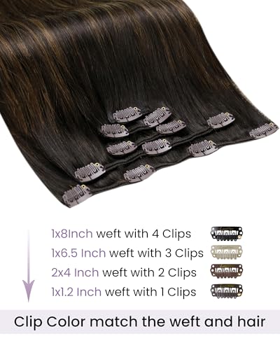 Image of LaaVoo Real Hair Clip ins Extensions 16in Double Weft Natural | Full-bodied volume for collarbone hair, machine weft offers reliable hold for active daily schedules