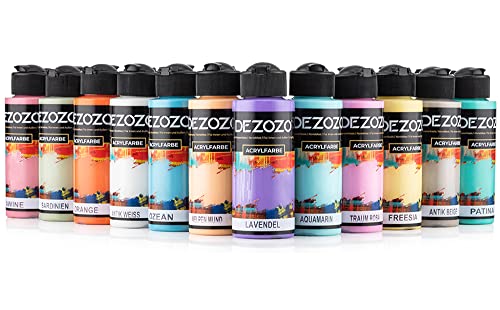 dezozo Acrylfarben Set - 12 Pastel Farben x 110ml, Reichhaltige...