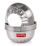 Hazel Stainless Steel Serving Bowls Set of 6 | Mirror Finish Katori for Snacks, Desserts & Curry | Durable & Rust-Resistant | Indian Tableware for Dining & Kitchen | Dishwasher Safe | 10 oz Each