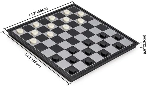 Yellow Mountain Imports Large 2-in-1 Travel Magnetic Chess & Checkers Board Game Set - 36 Centimeters - Folding, Portable, Multi-Game Set - 2