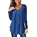 Maglietta da donna a maniche corte, a maniche lunghe, casual, scollo rotondo e cuciture plissettate, blu, S